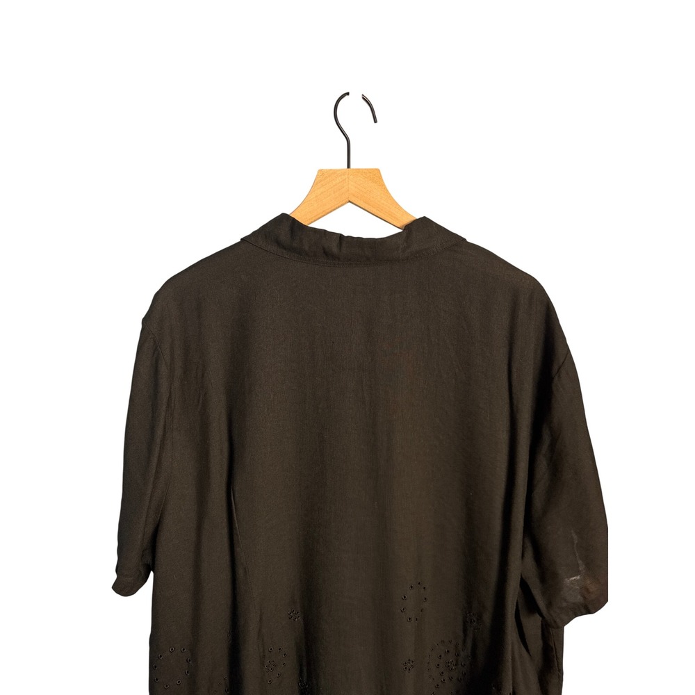 Avenue Black Linen Minimalist Eyelet Boho Causal Button Down Shirt Size 26/28 - Picture 5 of 7
